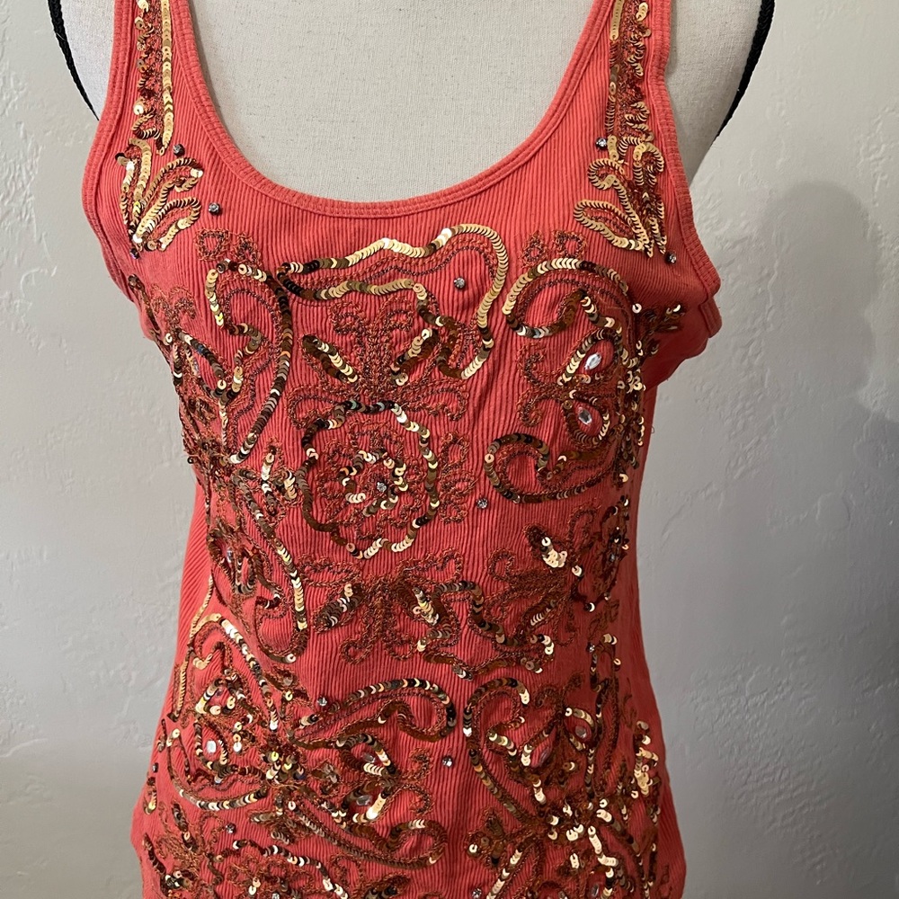 Inc cotton top with gold sequins whimsical design M